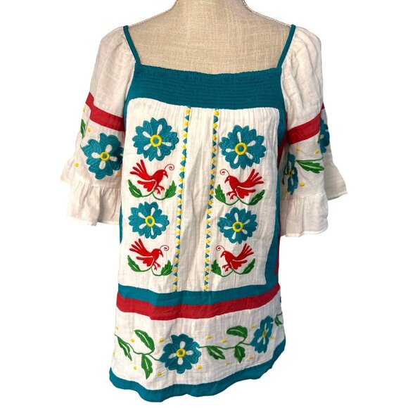 Seen Worn Kept Tops - Seen Worn Kept Vintage-Style Floral & Bird Embroidered Peasant Blouse